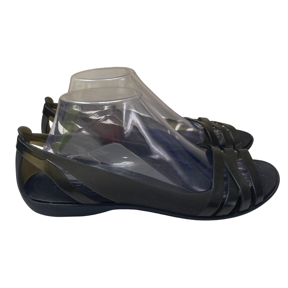 Crocs Isabella Huarache Jelly Sandals Women 10 Black Flat Strappy Slip On 204912
